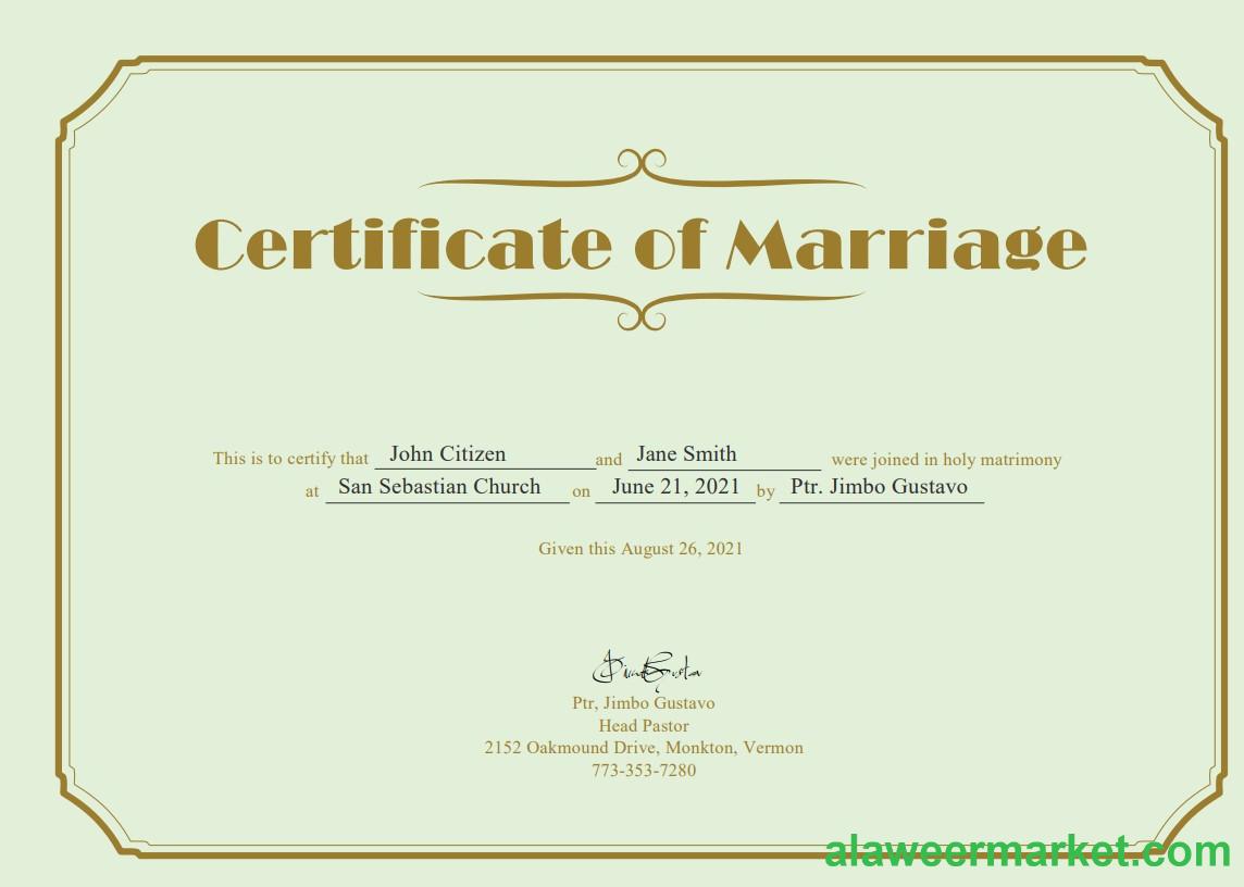 USA Marriage certificate template in Word and PDF format
